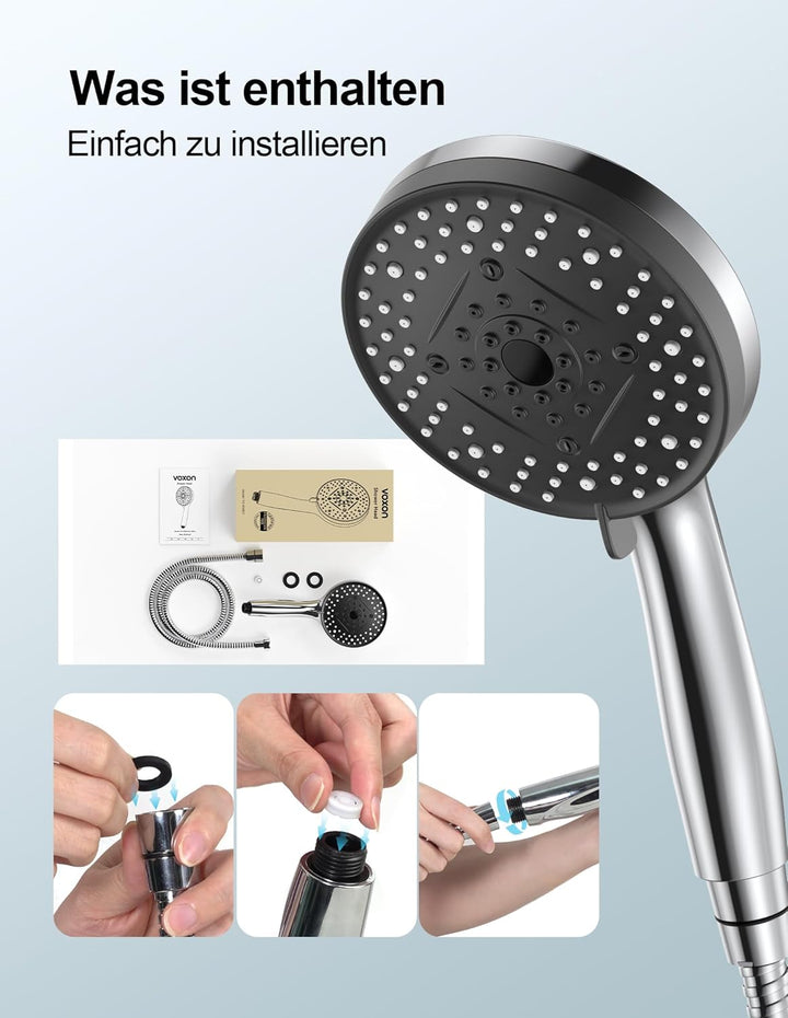 VOXON Hochdruck Duschkopf mit Schlauch, Shower Head mit 10 Strahlarten, Duschkopf Druckerhöhend, Dus