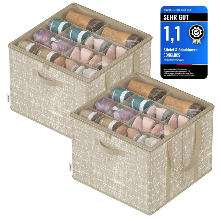 SONGMICS Schuh-Organizer, 2er Set, jeder für bis zu 16 Paar Schuhe, Schuhaufbewahrung, Griffe, trans