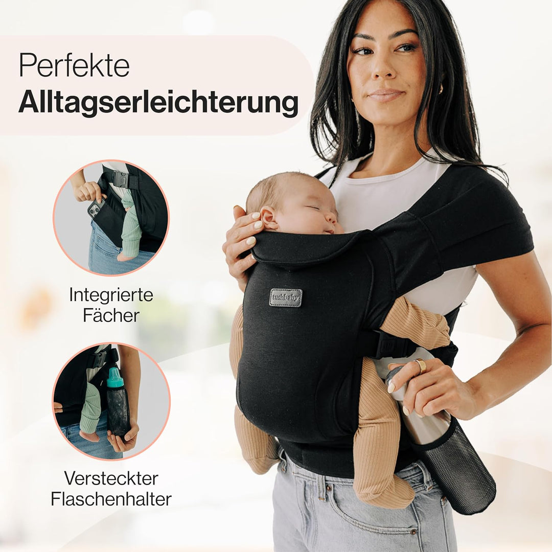Tushbaby Pearl Wrap Babytrage | Ergonomische Babytrage für Neugeborene ab Geburt | Schwarz | Babytra