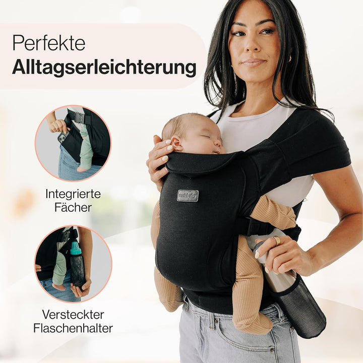 Tushbaby Pearl Wrap Babytrage | Ergonomische Babytrage für Neugeborene ab Geburt | Schwarz | Babytra
