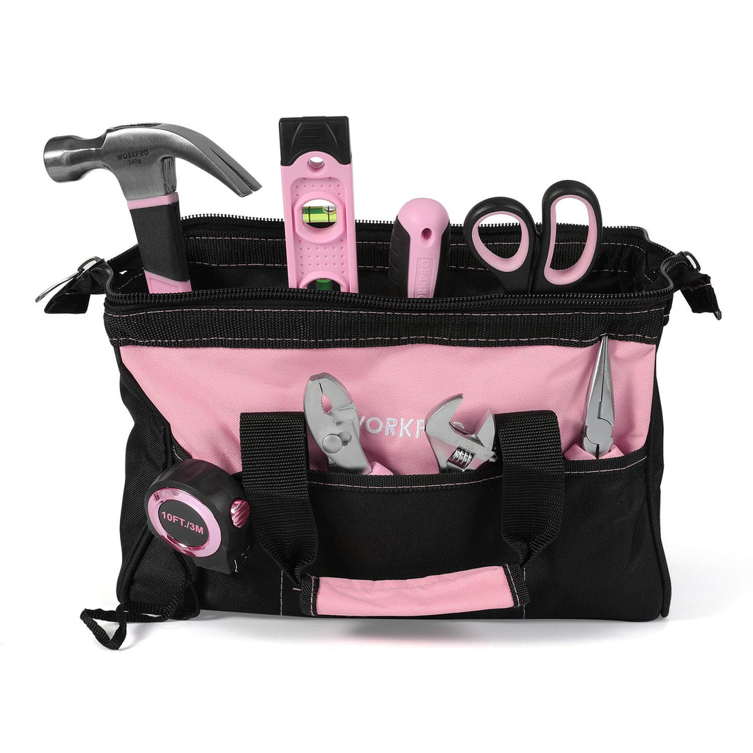 WORKPRO Pink Werkzeug Set Rosa Werkzeugkoffer 106-teilig Haushalts-Werkzeugsatz Reparatur inkl. Tasc