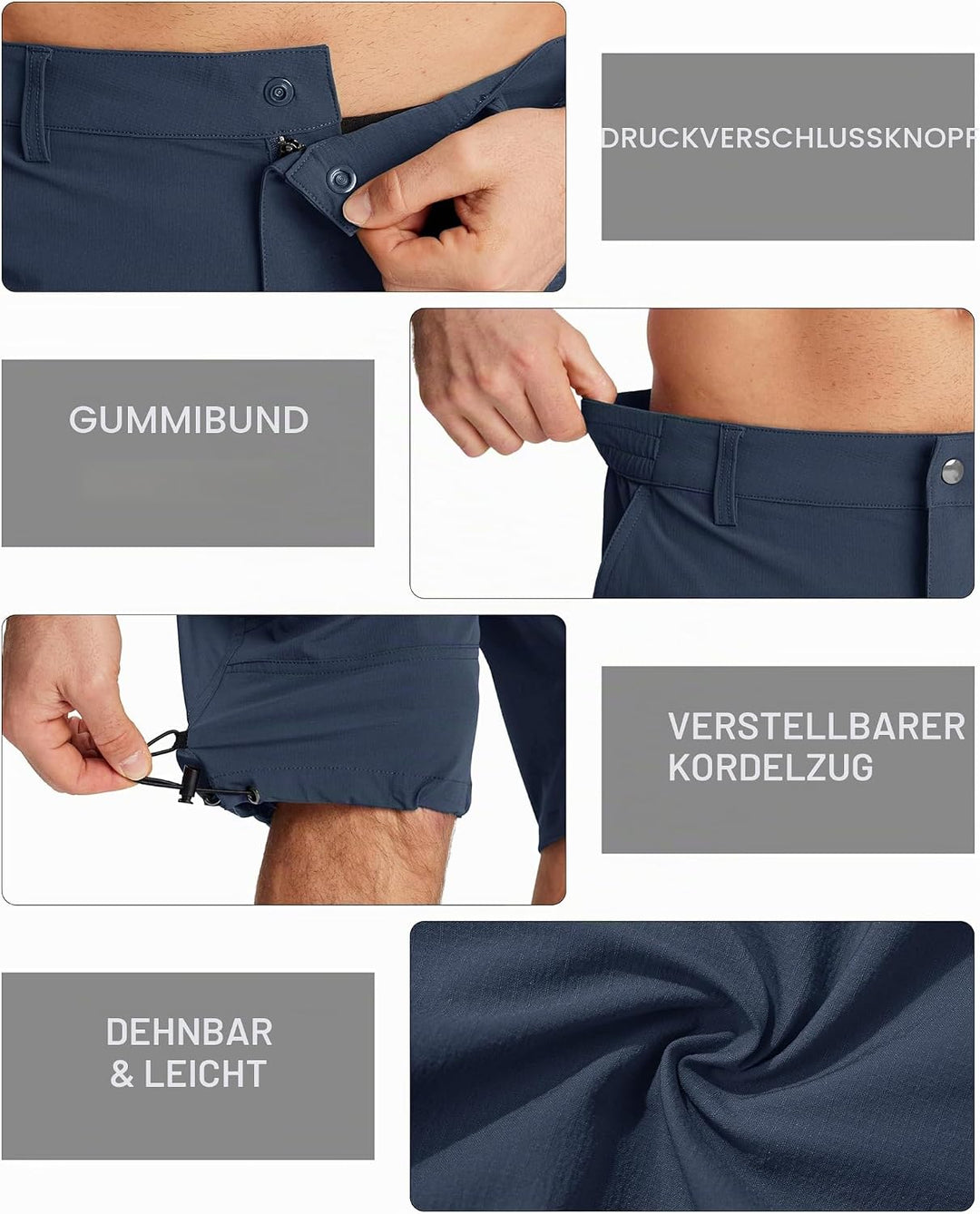 MAGCOMSEN Herren 3/4 Hose Schnelltrocknend Outdoor Shorts mit 7 Taschen Leicht Sommer Caprihose Atmu