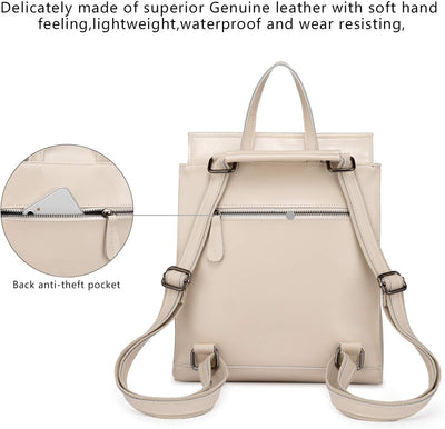 Realer Echtes Leder Rucksäcke Geldbörsen für Frauen Schultertasche Beige, Beige