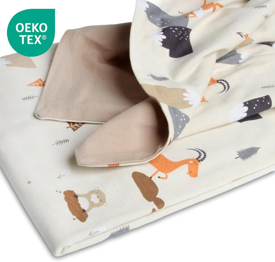 schlummersack Kinder Bettwäsche Set 100x135 Bergtiere aus 100% Baumwolle, Wendbar, mit Reissverschlu