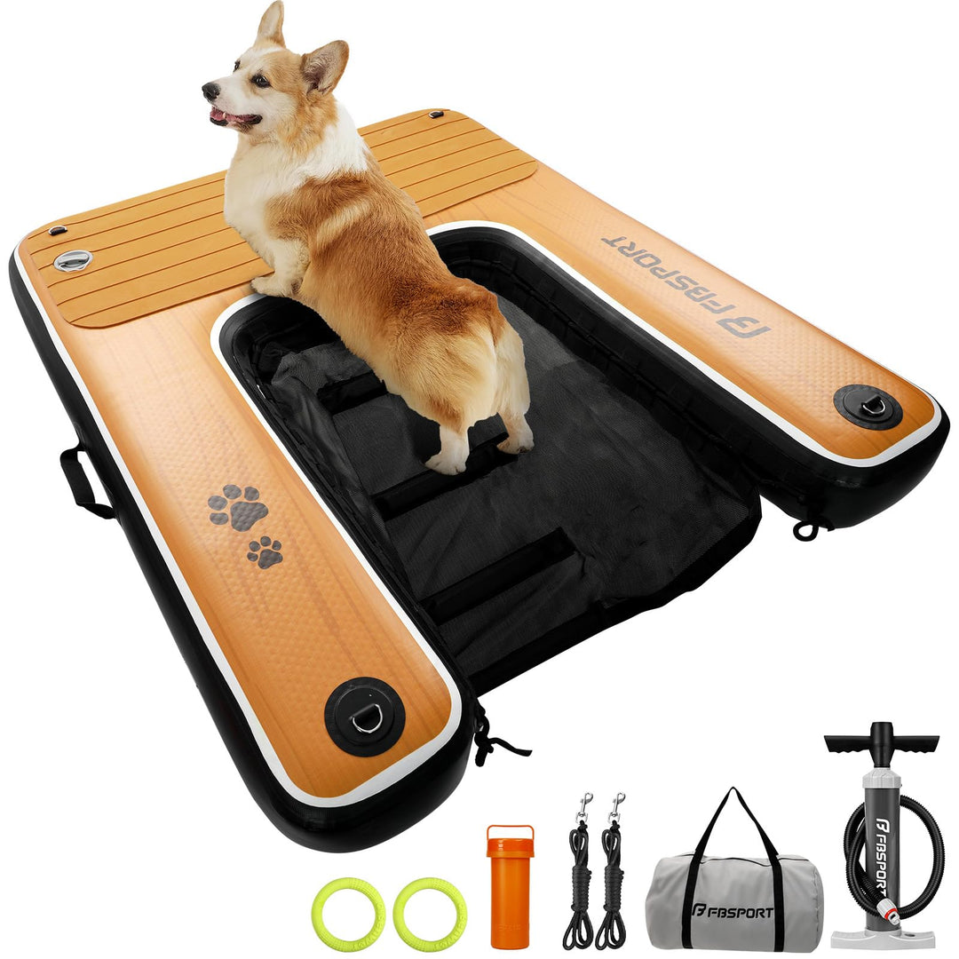 FBSPORT Hunderampe Aufblasbare Hunde Wasserrampe, Hundeboot Rampe Schwimmende Dock Leiter für Pool,