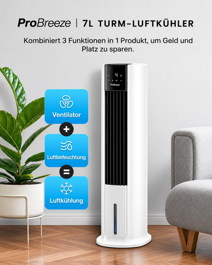 Pro Breeze 7 Liter Mobiler Luftkühler mit 7 Geschwindigkeitsstufen, 3 Betriebsarten & Digitalem Disp