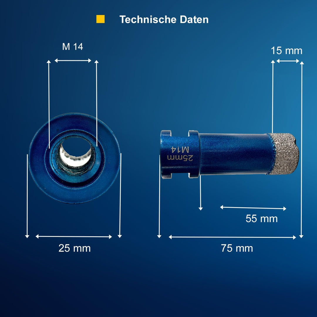 Profi Diamant Fliesenbohrer 25mm | Premium Qualität | Nutzlänge 4 cm | Winkelschleifer/Bohrmaschine
