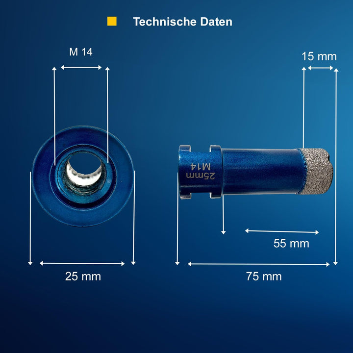 Profi Diamant Fliesenbohrer 25mm | Premium Qualität | Nutzlänge 4 cm | Winkelschleifer/Bohrmaschine