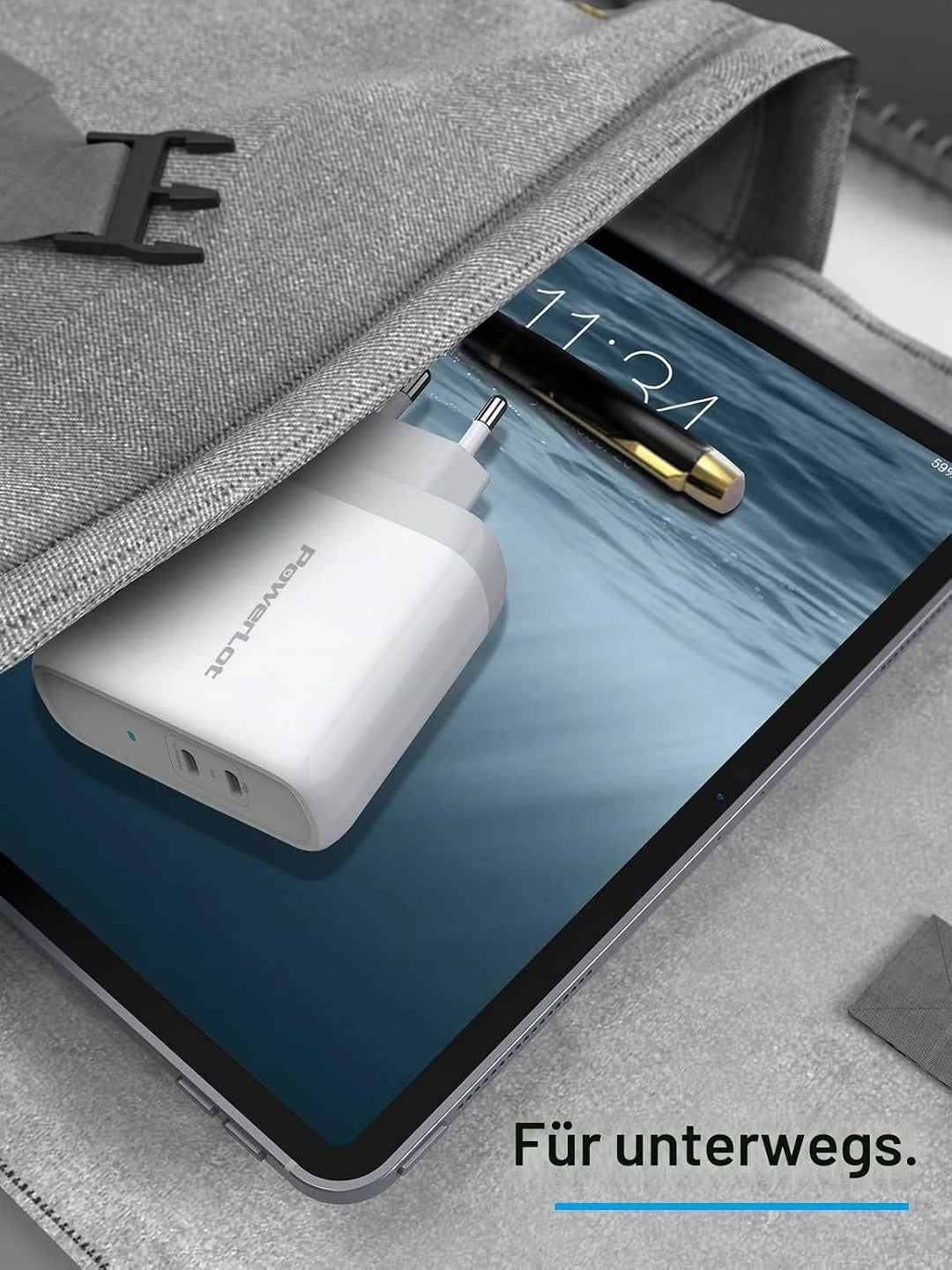 PowerLot 60W USB C Ladegerät, GaN 2-Port USB C Netzteil PD 3.0, Laptop Schnellladegerät für MacBook