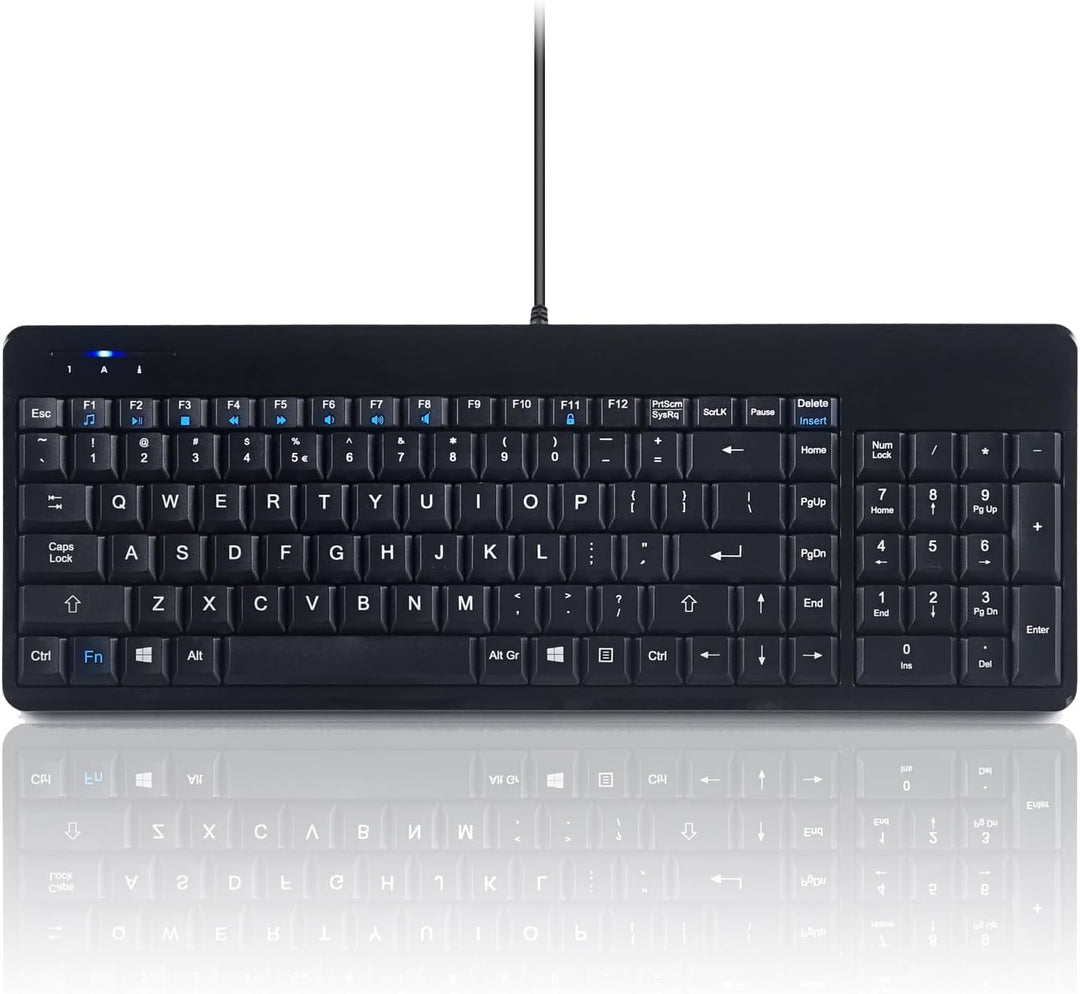Perixx PERIBOARD-220H US-Tastatur, kabelgebunden, kompakte USB-Tastatur mit 2 Hubs, integriertes Zif