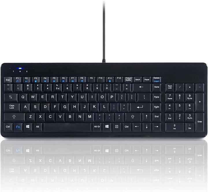 Perixx PERIBOARD-220H US-Tastatur, kabelgebunden, kompakte USB-Tastatur mit 2 Hubs, integriertes Zif