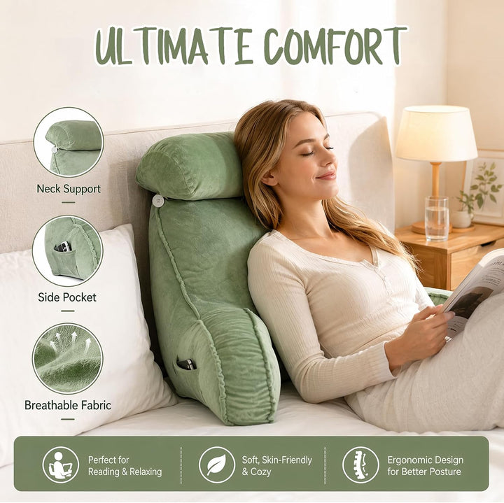 FARYODI Extra Grosses Lesekissen mit Abnehmbarer Hülle, Gefüllt mit Hohlfaser, Ergonomisches Rückens