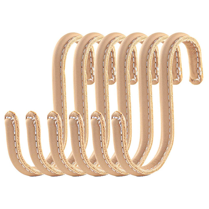 Brute Strength - S-Haken mit Vollnarbenleder umwickelt - 6 Stück - Natur - 10 cm Edelstahl-Metallbüg