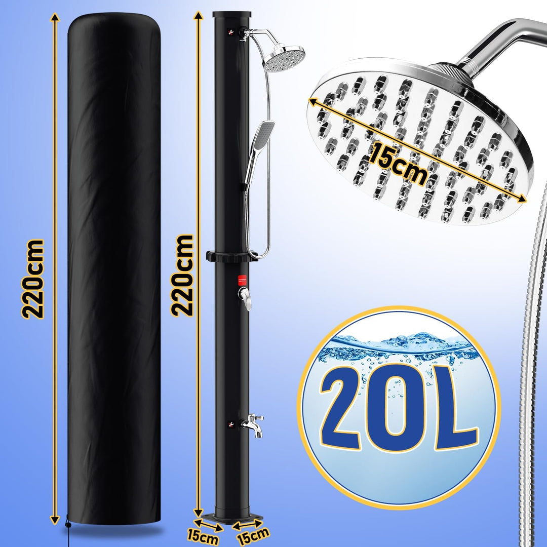 Solardusche 20L Solar Gartendusche warmes Wasser max. 60°C ohne Stromanschluss Pooldusche Camping mi