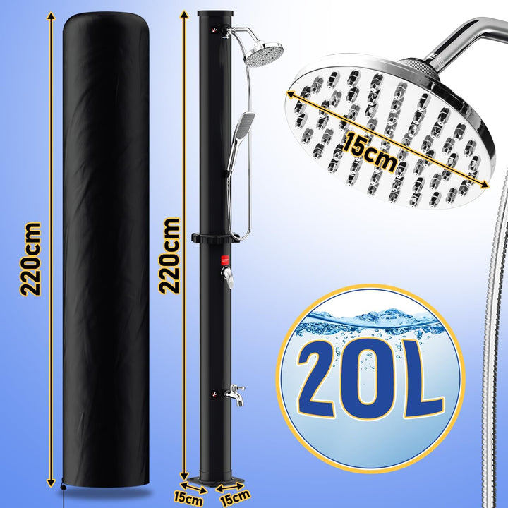 Solardusche 20L Solar Gartendusche warmes Wasser max. 60°C ohne Stromanschluss Pooldusche Camping mi