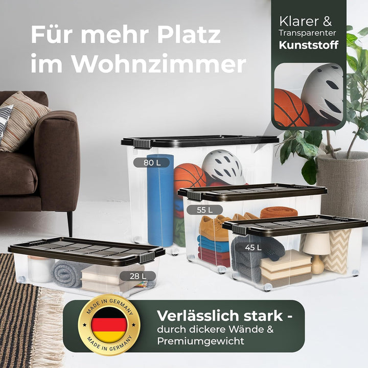 Novaliv 2x Unterbettkommode mit Rollen 28L Aufbewahrungsbox Deckel Anthrazit Nestbar stapelbare mit