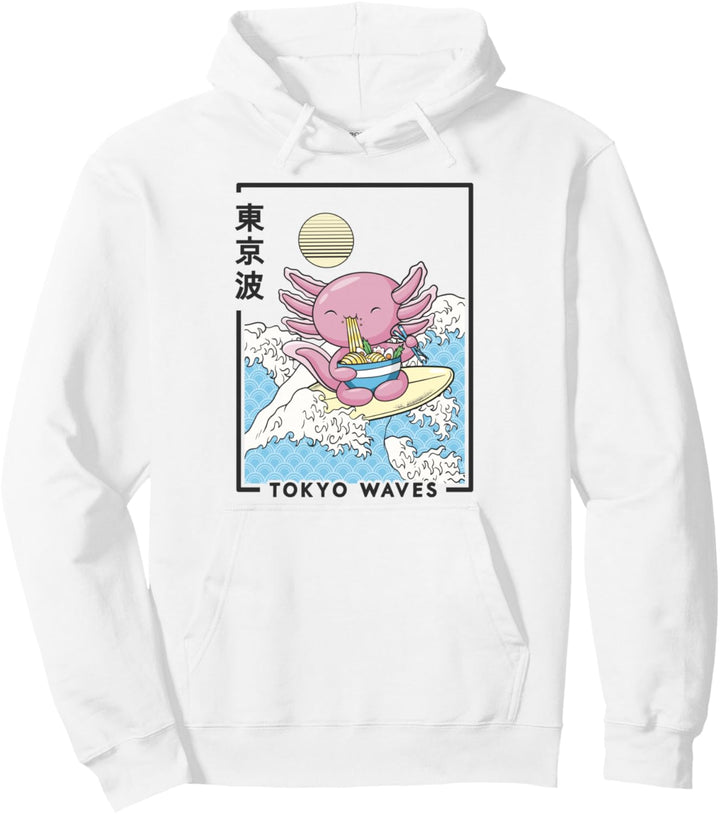 Axolotl Eating Ramen Japanische Wellen Kinder Kawaii Ästhetisch Pullover Hoodie
