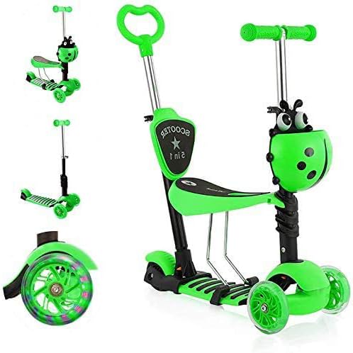 Kinder Roller mit abnehmbarem Sitz, blinkende LED-Räder, höhenverstellbarer 3-Rad-Tretroller mit Sch