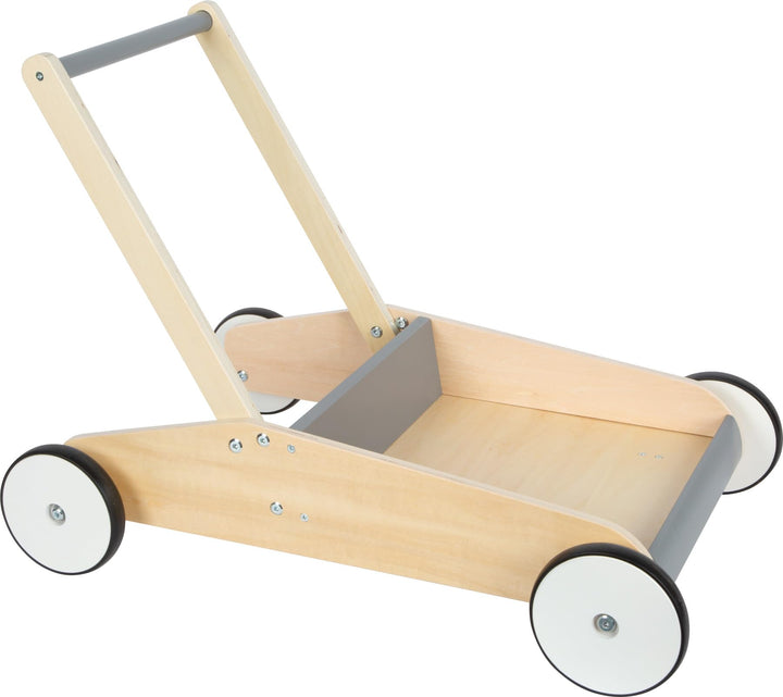 small foot Lauflernwagen Schiefergrau, robuster Schiebewagen aus Holz, mit grosser Ladefläche, ab 12