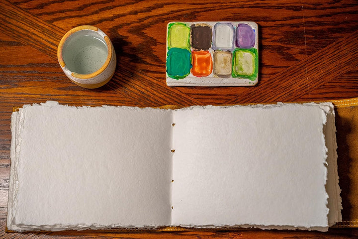 WANDERINGS Leder Aquarell Tagebuch – Echtes Leder-Album mit Handgefertigtem Büttenpapier für Sammela