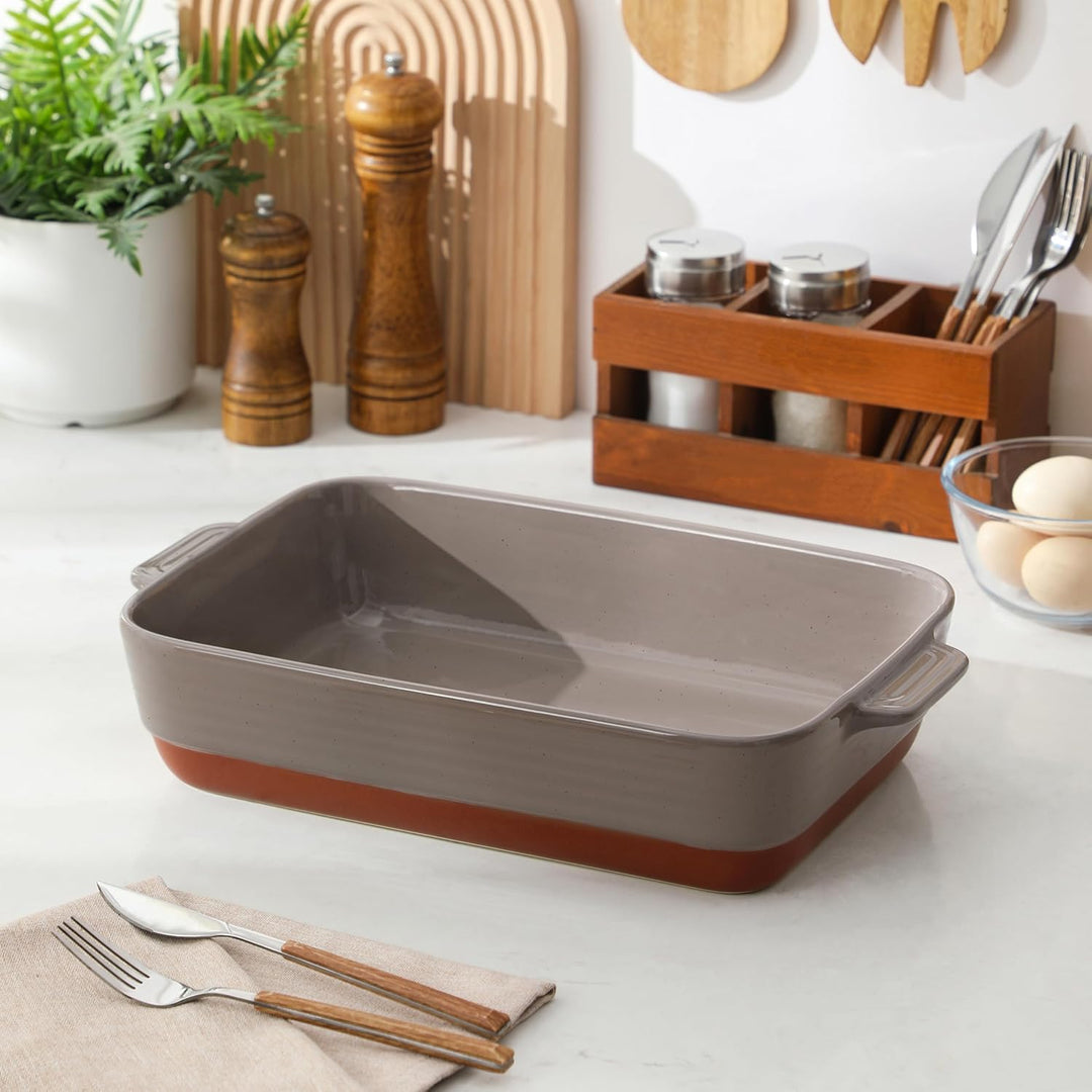MALACASA, Serie TARA, Auflaufform Gross, 4.5L Backformen, Auflaufformen rechteckig aus Töpferton & k