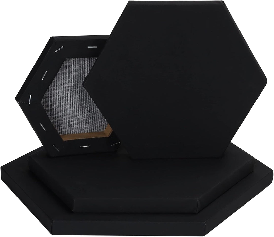 Belle Vous 4 Stk Sechseckige Leinwand Schwarz - 4 Verschiedene Grössen - Vorgespannte Schwarze Leinw