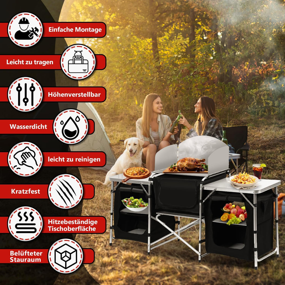 Campingküche mit Tragetasche Campingschrank Robuster Faltschrank Küchenbox Klappschrank,Verstellbare