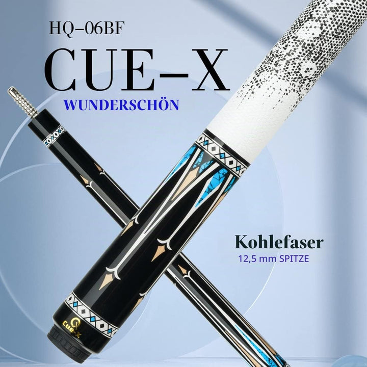 KONLLEN CUE-X Kohlefaser Pool Queue Leder Schwarz Technologie Low Deflection Billard HQ-06BF, 12,5 m