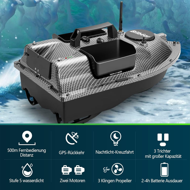 Bilbear GPS Köderboot Futterboot mit Echolot und GPS Köderlieferboot Karpfenfischen Angelköderboot,F