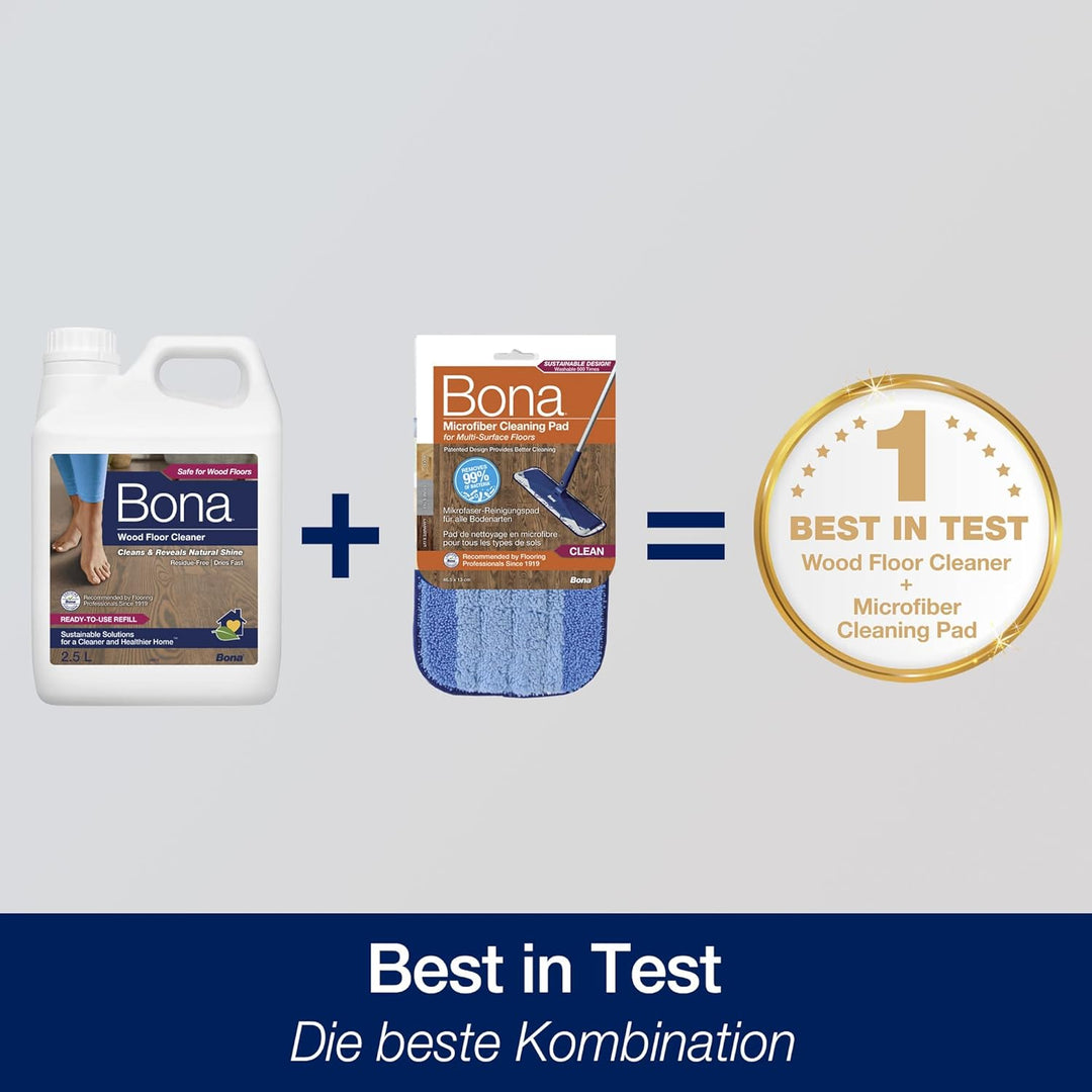 Bona Wischmopp Bezug Set mit 3 Wischbezügen, Mikrofaser Reinigungs-Pad mit Zwei-Zonen-Design für all