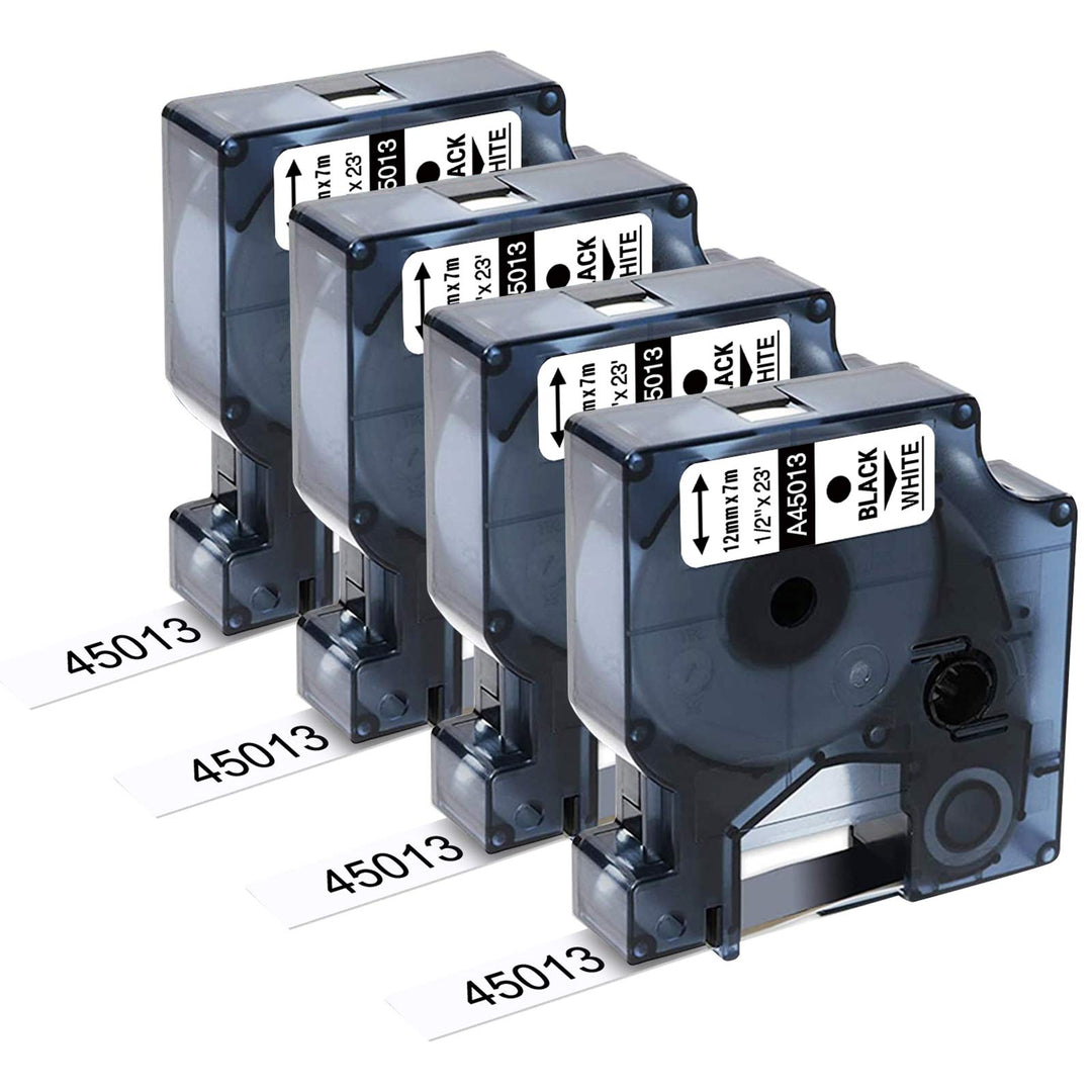 4 x Upwinning A45013 45013s 45013 Black White als Ersatz für Dymo D1 Etikettenband 12mm x 7m S072053