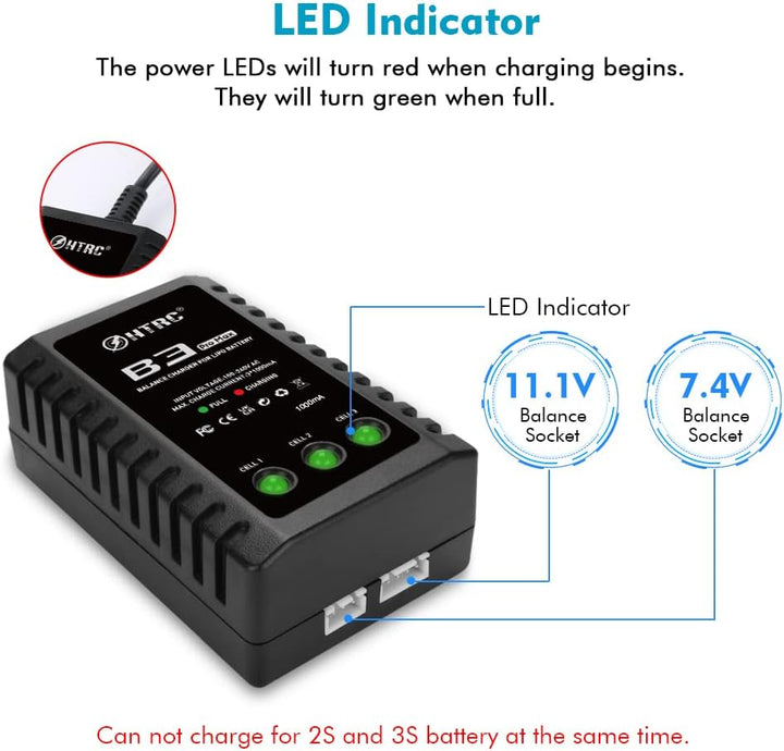 Haisito B3 ProMax Lipo Ladegerät für 2S 3S Akku(7.4V, 11.1V), Kompaktes RC Ladegerät Balancer Airsof