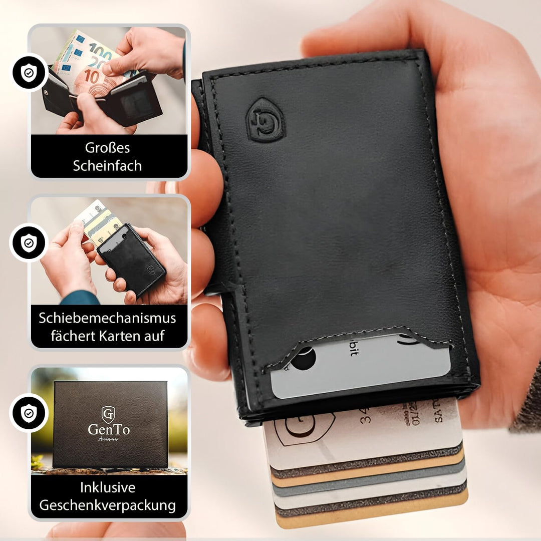 GenTo - Slim Wallet mit Münzfach - Geldbeutel Herren für 10 Karten - Geldbörse mit RFID Schutz - Sma