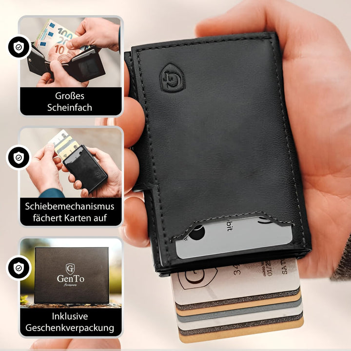 GenTo - Slim Wallet mit Münzfach - Geldbeutel Herren für 10 Karten - Geldbörse mit RFID Schutz - Sma