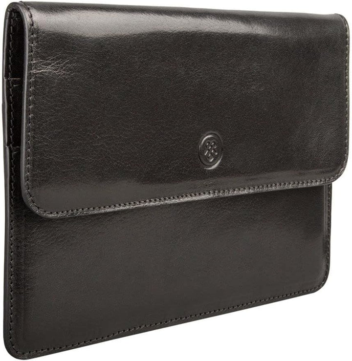 Maxwell Scott Handgefertigte Leder Reisedokumentenmappe Torrino in Schwarz, Schwarz