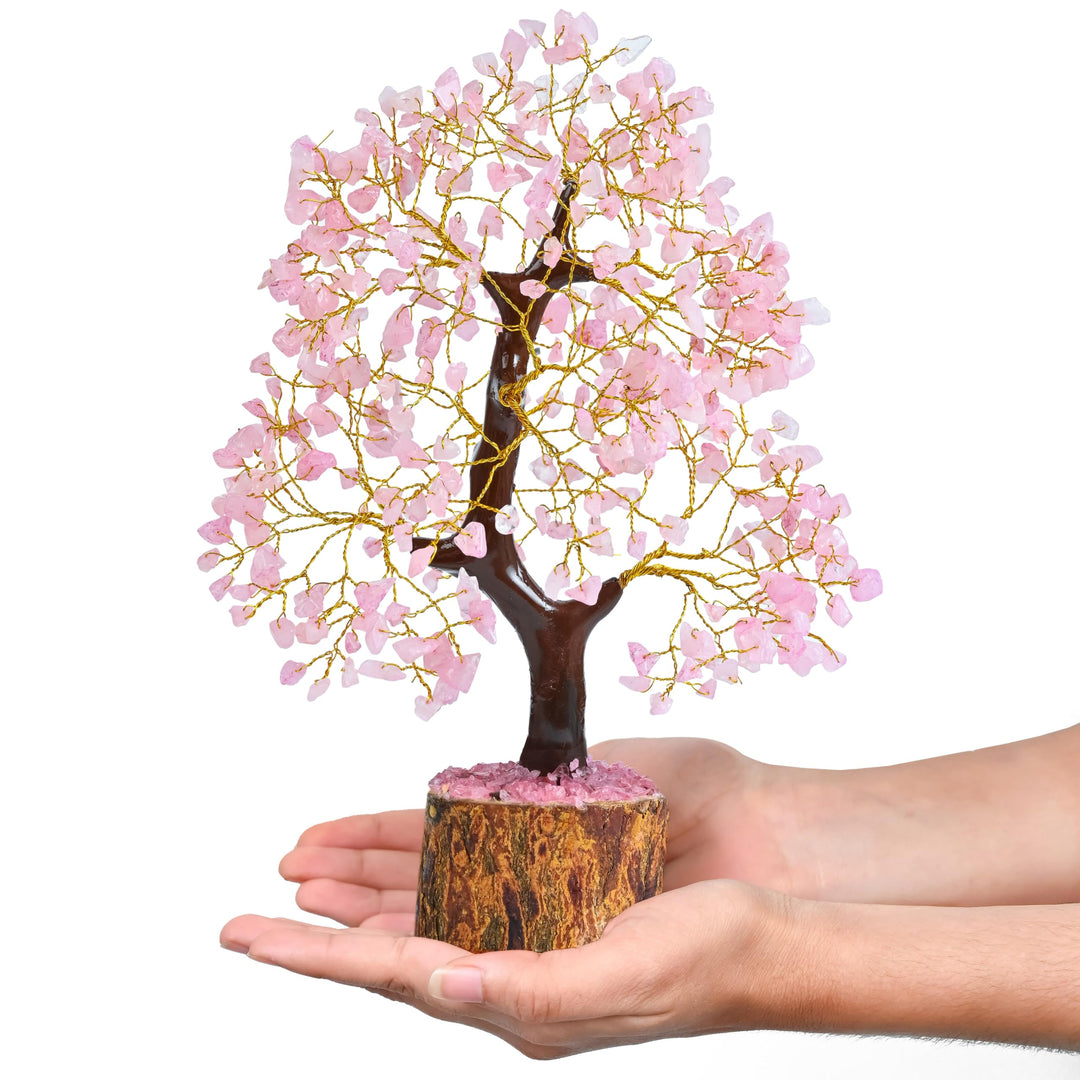 Crocon Rose Quartz Gemstone Tree Feng Shui Figurine Money Bonsai Good Luck Chakra Balancing Reiki He