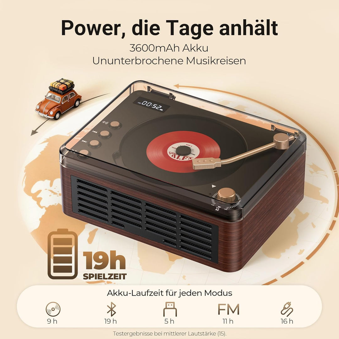 POFOTO Tragbarer CD-Player mit Bluetooth 5.3, langlebigem Akku, LCD-Display, unterstützt USB/AUX/Rad