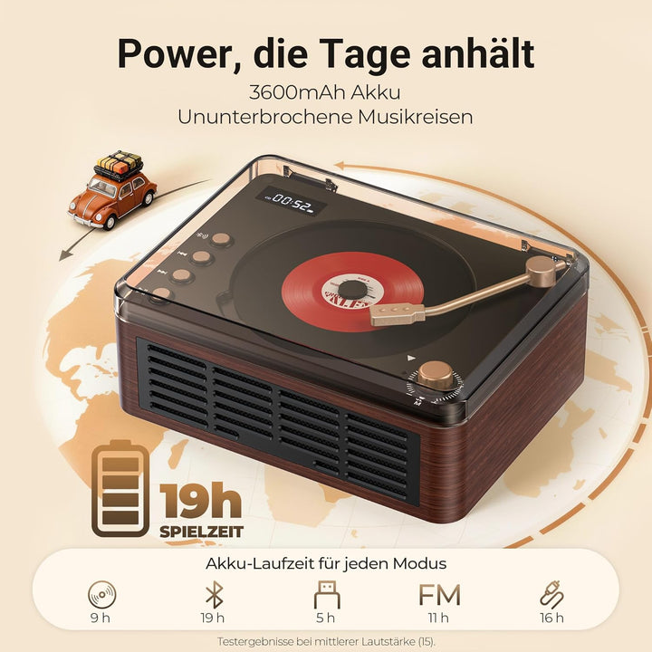 POFOTO Tragbarer CD-Player mit Bluetooth 5.3, langlebigem Akku, LCD-Display, unterstützt USB/AUX/Rad