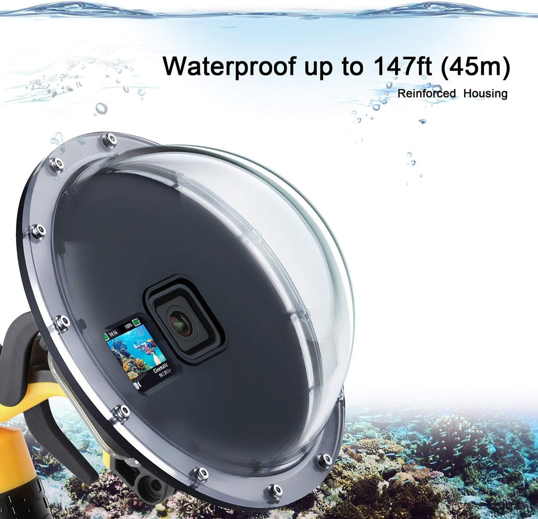 SOONSUN Dome Port für GoPro Hero 12 11 10 9 Schwarz 45 M Wasserdicht Dome Port Objektiv mit Gehäuse