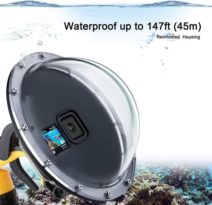 SOONSUN Dome Port für GoPro Hero 12 11 10 9 Schwarz 45 M Wasserdicht Dome Port Objektiv mit Gehäuse