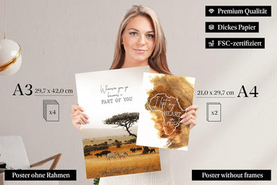 CreativeRobin » Afrika « Premium Poster-Set als Wohnzimmer Deko | 4x A3 + 2x A4 Wandbilder Collage 4