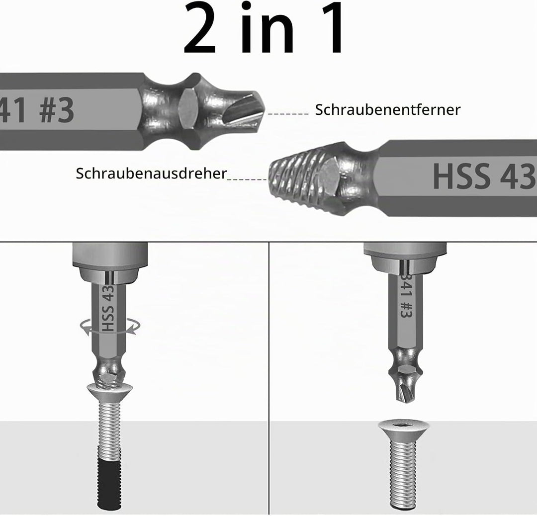 HSS 4341 Schraubenausdreher Set, 5-teilig M3-M18 Beschädigte Schrauben Entferner, Linksdreher mit Se