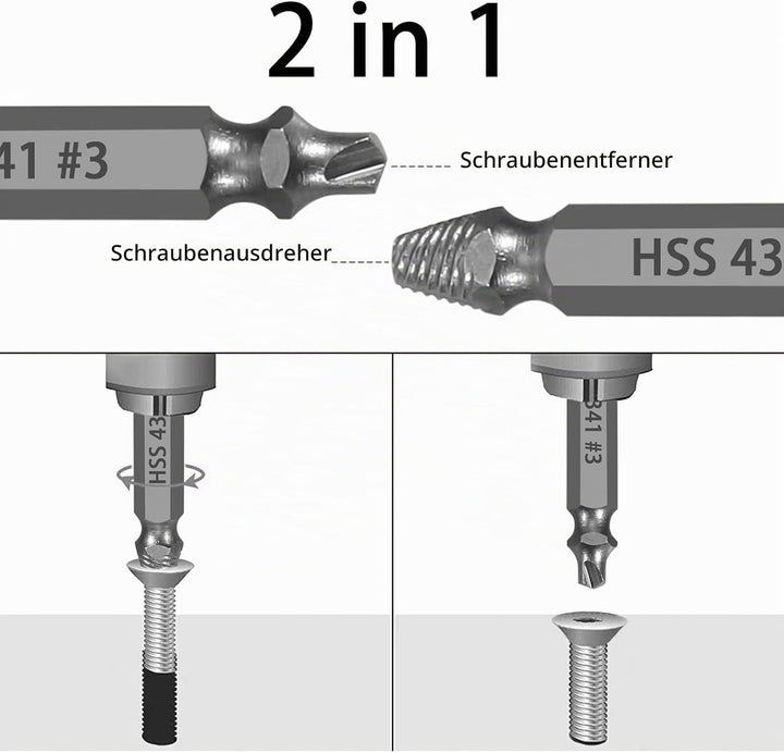 HSS 4341 Schraubenausdreher Set, 5-teilig M3-M18 Beschädigte Schrauben Entferner, Linksdreher mit Se
