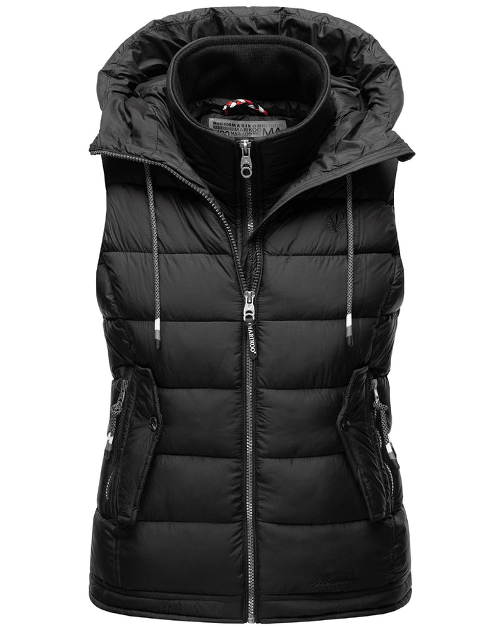 MARIKOO Damen leichte Übergangsweste Steppweste mit Kapuze Taisaa XS-3XL S Schwarz, S Schwarz