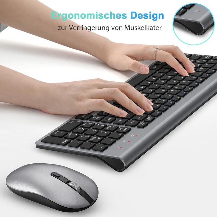cimetech Tastatur Maus Set Kabellos, 2.4G Ultraslim Tragbare Funktastatur mit Maus Tastatur QWERTZ L