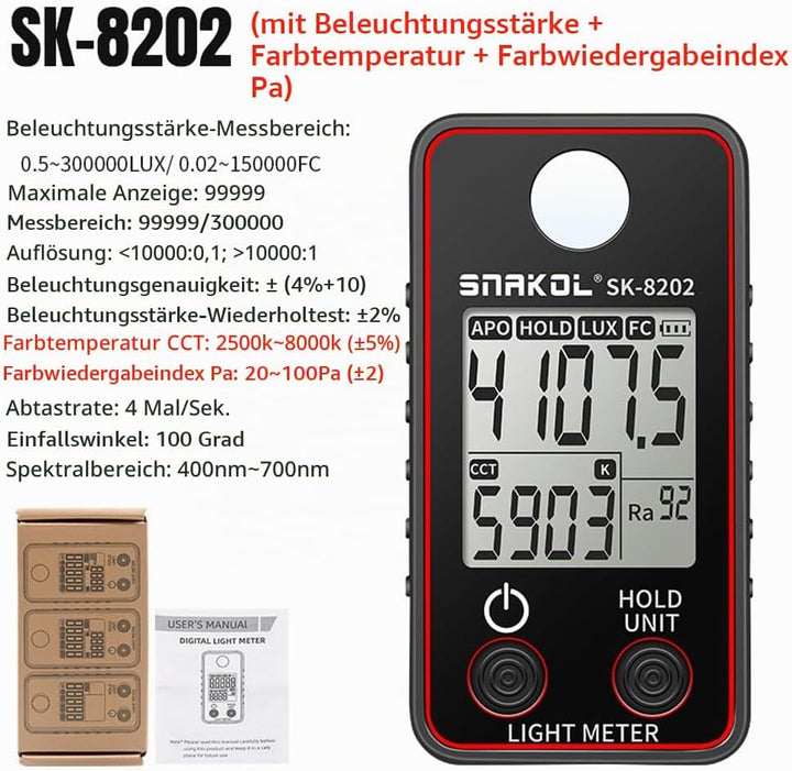 Farbtemperaturtester Hochpräzises Beleuchtungsstärkemessgerät 0,5-300000 LUX LED-Beleuchtungstestmes