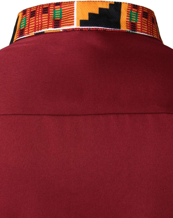 PARKLEES Herren African Tribal Grafik Patchwork Design Slim Fit Langarm Freizeithemd Party Shirt für