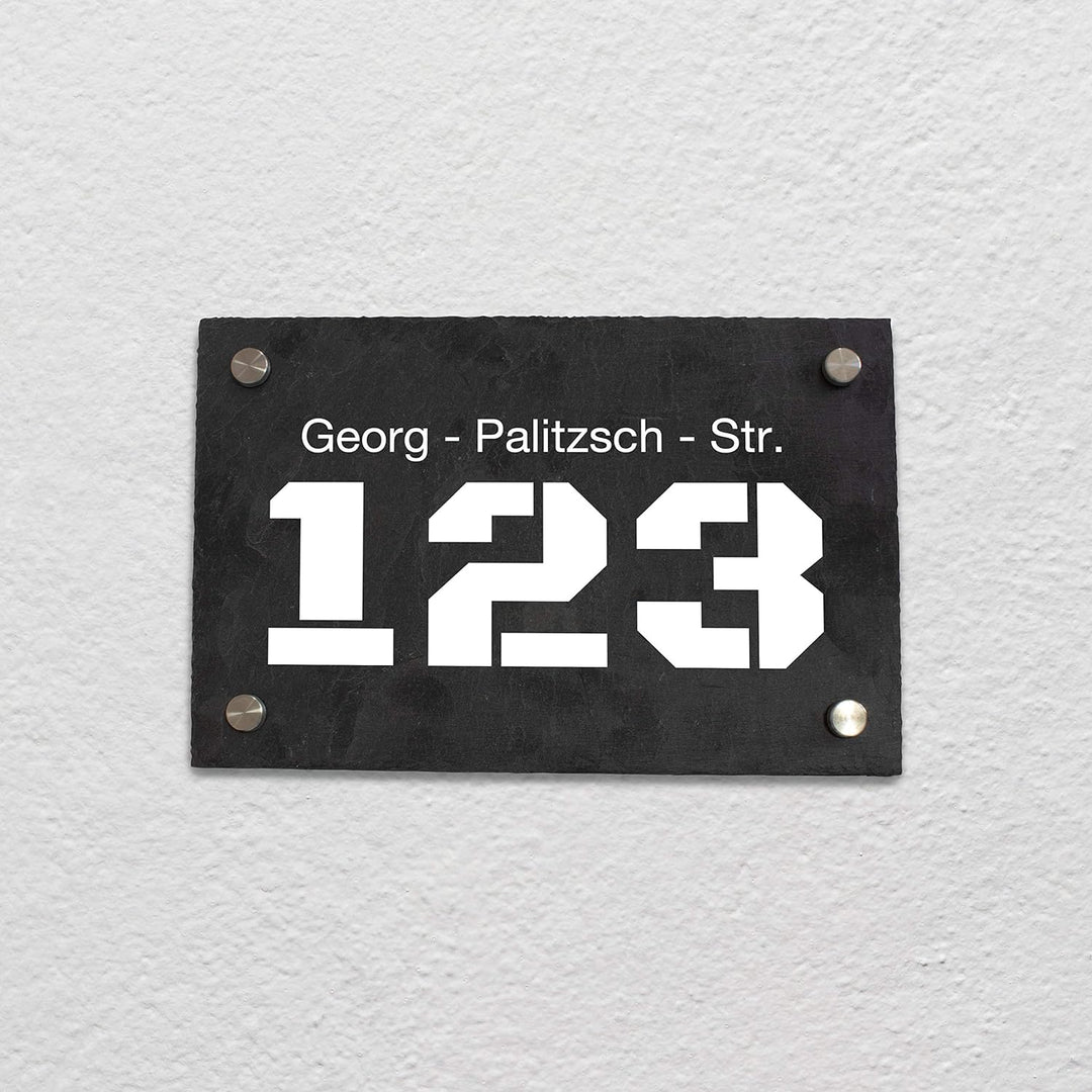 wandmotiv24 Personalisierte Hausnummer Hausnummernschild aus Naturstein Schiefer, auf Schiefertafel