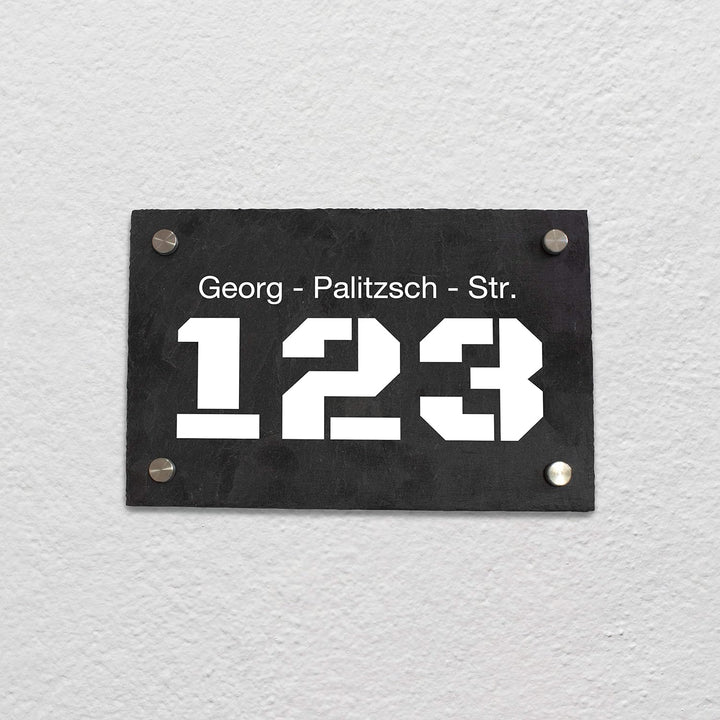 wandmotiv24 Personalisierte Hausnummer Hausnummernschild aus Naturstein Schiefer, auf Schiefertafel