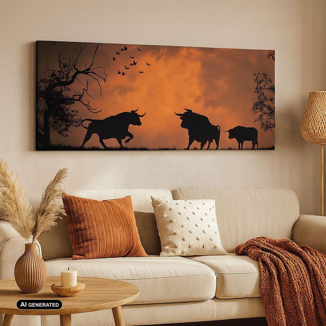 Wandbilder Dekoration Wohnzimmer Tier wütend Stier Panorama Bilder auf Leinwand 120x50cm Leinwandbil